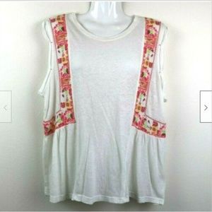 Free People Sleeveless Ruched Embroidered Blouse